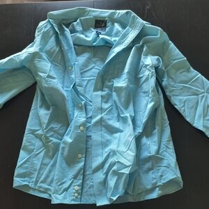 Stafford Dress Shirt Blue-Green Wrinkle-Free Style Oxford 34-35 16 1/2 Regular